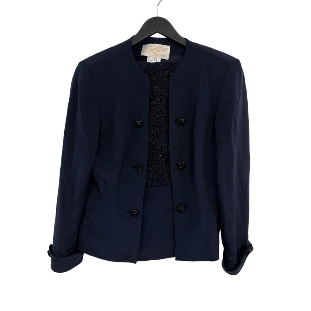 Vintage Rickie Freeman Suit Jacket for Teri Jon Nites Womens Size 12 Blue Silk